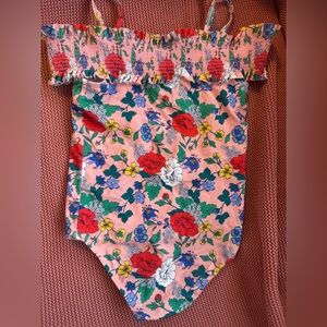 Janie and Jack Pink Floral One-Piece Swimsuit size 7 euc